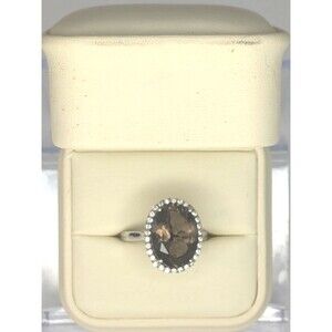 Smoky Quartz & Zircon Ring - Sterling Silver, Brown, Size 10
